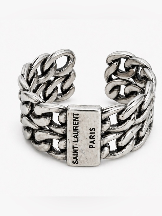 Yves Saint Laurent Jewelry - Yves Saint Laurent Paris YSL Chain Link Wide Band Ring Silver S925